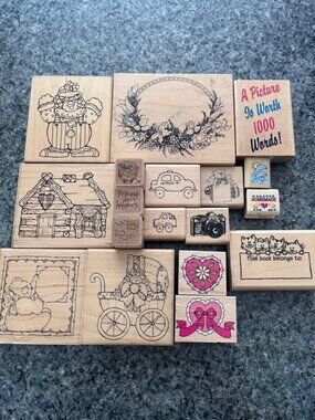 Vintage Wooden Stamp Collection - Natural Wood Color